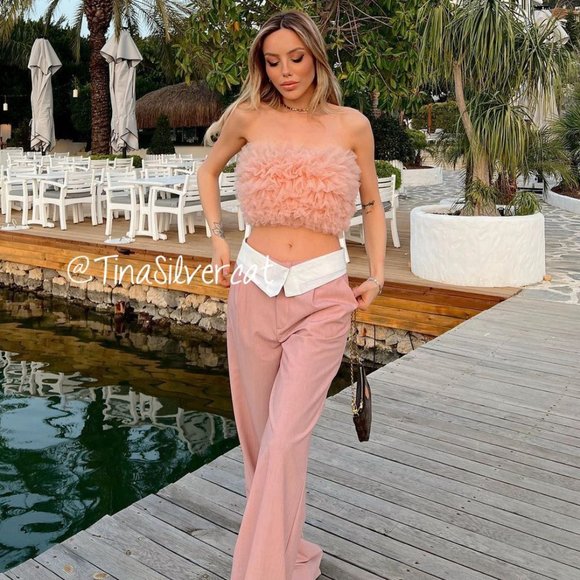 BLOGGER'S FAVE! Zara Knit Strapless Tulle Top Pink NWT - Picture 5 of 17